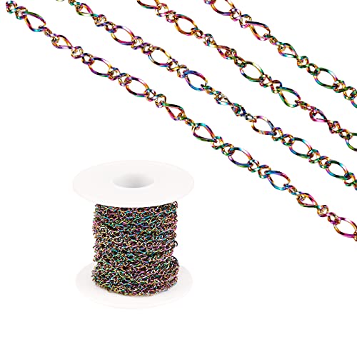 COGCHARGER 10 m Edelstahl-Figaro-Ketten, Regenbogen, ungeschweißt, 8 Kette mit Spule, Mehrfarbig für Schmuck, Halskette, Ohrringe, Handwerk… COGCHARGER 10 m Edelstahl-Figaro-Ketten, Regenbogen, ungeschweißt, 8 Kette mit Spule, Mehrfarbig für Schmuck, Halskette, Ohrringe, Handwerk… von COGCHARGER