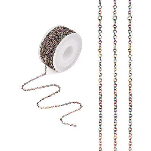 COGCHARGER 10 m Edelstahl-Kabelkette, Regenbogen, oval, gelötet, mehrfarbig, für Schmuck, Halsketten, Armbänder, Ohrringe, Basteln… von COGCHARGER