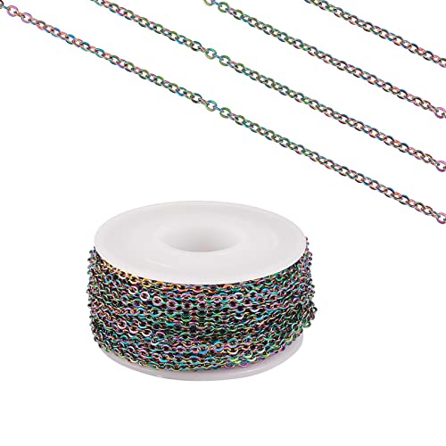 COGCHARGER 10 m Edelstahl-Kabelkette, Regenbogenfarben, flache ovale Kette mit Spule, mehrfarbig für Schmuck, Halsketten, Armbänder, Basteln… von COGCHARGER