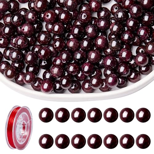 COGCHARGER 100 Stück 8mm Natursteinperlen Glasperlen Runde Edelsteinperlen Zur Schmuckherstellung (Natürlicher Granat) von COGCHARGER