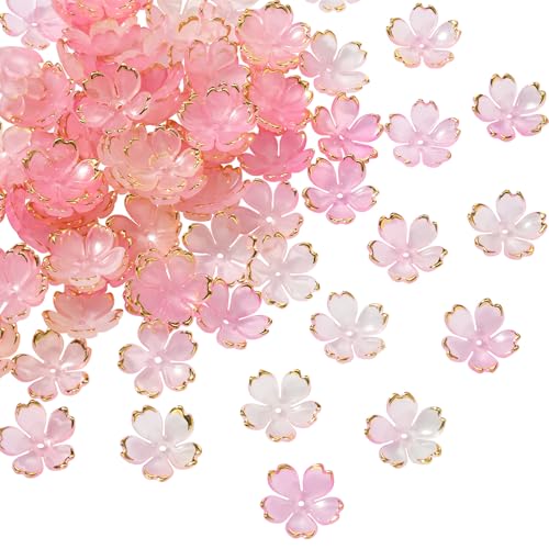 COGCHARGER 100 Stück Acryl Blumenperlen Kirschblüten Acrylperlen Blumenperlenkappen Zum Selbermachen Basteln Halsketten Ohrringe Armbänder Schmuckherstellung (Hot Pink) von COGCHARGER