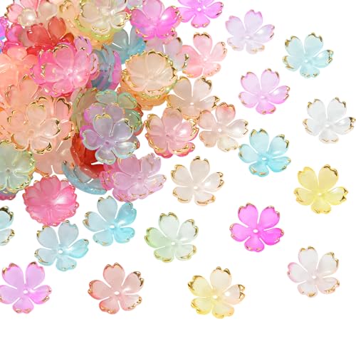 COGCHARGER 100 Stück Acryl Blumenperlen Kirschblüten Acrylperlen Blumenperlenkappen Zum Selbermachen Basteln Von Halsketten Ohrringen Armbändern Schmuckherstellung (Gemischte Farben) von COGCHARGER