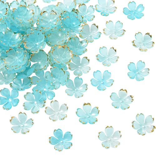 COGCHARGER 100 Stück Acryl Blumenperlen Kirschblüten Acrylperlen Blumenperlenkappen Zum Selbermachen Für Halsketten Ohrringe Armbänder Schmuckherstellung (Cyan) von COGCHARGER