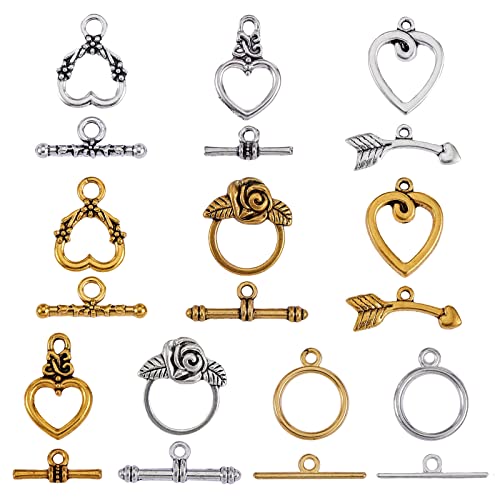 COGCHARGER 100 Stück Legierung Knebelverschlüsse Herz Knebel Schmuckverschlüsse Armbandverschlüsse Gemischte Formen Für Schmuck Halskette Armband Basteln von COGCHARGER