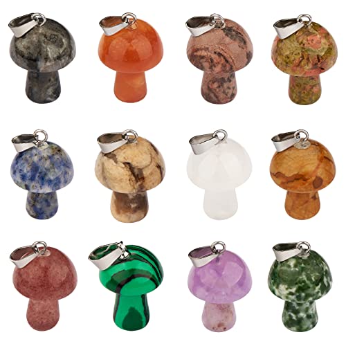 COGCHARGER 12 Stück Edelstein-Pilz-Charm-Anhänger, Kristall-Pilz-Naturstein-Anhänger, Gemischte Farben Für Schmuck, Halskette, Ohrringe, Basteln von COGCHARGER