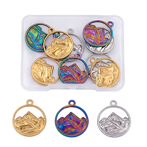COGCHARGER 15 Stück Flach Rund Mit Berg-Charms, 304 Edelstahl-Anhänger Für DIY-Schmuck, Halskette, Ohrringe, Zubehör COGCHARGER 15 Stück Flach Rund Mit Berg-Charms, 304 Edelstahl-Anhänger Für DIY-Schmuck, Halskette, Ohrringe, Zubehör von COGCHARGER