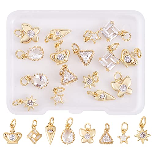 COGCHARGER 16 Stück Messing-Zirkonia-Charm-Anhänger, Schmetterling, Stern, Tropfenform, Messing-Anhänger für Schmuck, Halsketten, Armbänder, Ohrringe, Basteln von COGCHARGER