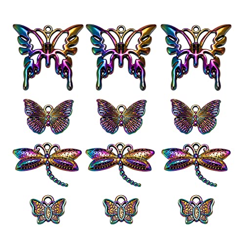 COGCHARGER 16 Stück Regenbogen Schmetterling Charm Legierung Insekten Anhänger geätzt Metall Verzierungen für Schmuck Halskette Armband Ohrringe Herstellung von COGCHARGER