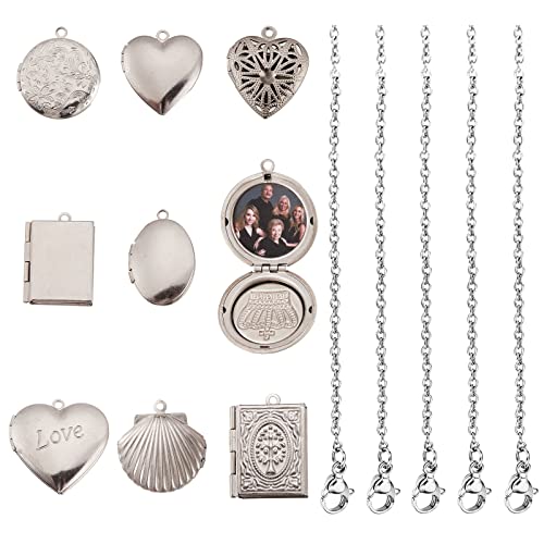 COGCHARGER 18 Stück Herz-Fotorahmen-Anhänger Diffusor Medaillon Charm Anhänger mit Kabelketten gemischte Form für Schmuck, Halskette, Souvenir, Basteln von COGCHARGER