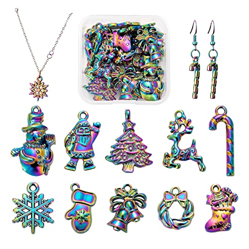 COGCHARGER 20 Stück 10 Stile Weihnachten Regenbogen Legierung Anhänger Mehrfarbig Charm Anhänger Geätzte Metall Verzierungen für Schmuck Halskette Ohrringe von COGCHARGER