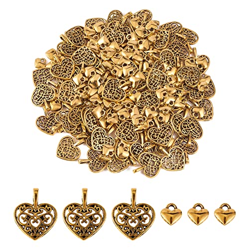 COGCHARGER 200 Stück Antiker Herz-Charm-Anhänger, Hohl, Schöne Herz-Charms, Tibetischer Stil, Legierungsanhänger Für Schmuck, Halskette, Ohrringe, Basteln von COGCHARGER