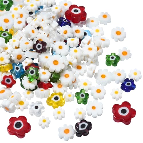 COGCHARGER 200 Stück Glas Perlen Blumen Gemischte Gänseblümchen Perlen Handgefertigte Glasblüten Glasperlen Sets Für Die DIY Schmuckherstellung von COGCHARGER