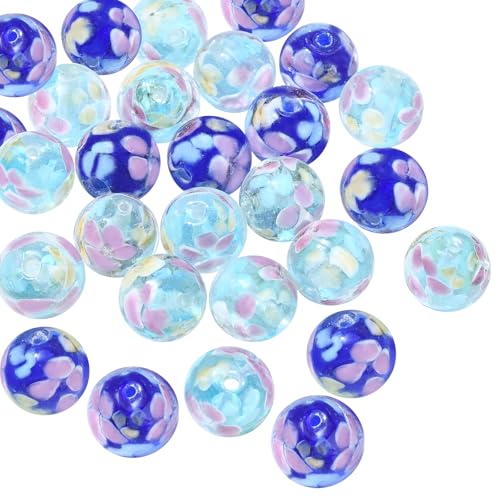COGCHARGER 30 Stück 12mm Handgefertigte Glas Perlen Runde Glasperlen In Blumenform 2 Farben Für Armbänder Halsketten Ohrringe Schmuckherstellung (Blau + Himmelblau) von COGCHARGER