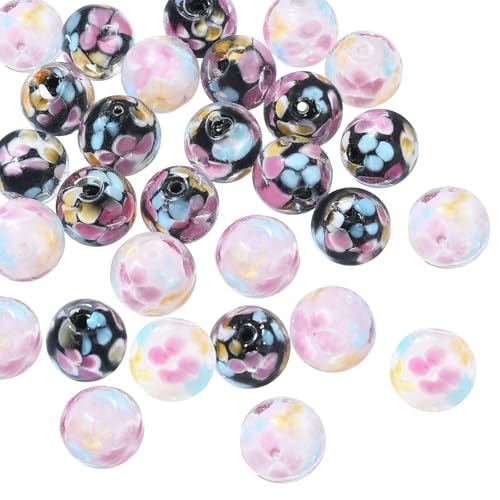 COGCHARGER 30 Stück 12mm Handgefertigte Glas Perlen Runde Glasperlen In Blumenform 2 Farben Für Armbänder Halsketten Ohrringe Schmuckherstellung (Schwarz + Rosa) von COGCHARGER