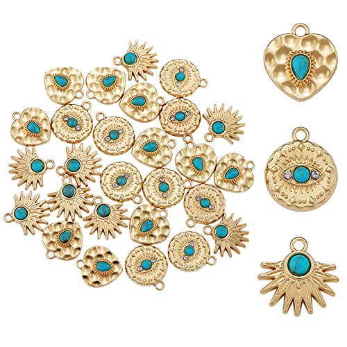COGCHARGER 30 Stück Synthetischer Türkis-Charm-Anhänger Flache Runde Augen-Charms Hellgold Für Schmuck-Halsketten-Ohrring-Bastelarbeiten COGCHARGER 30 Stück Synthetischer Türkis-Charm-Anhänger Flache Runde Augen-Charms Hellgold Für Schmuck-Halsketten-Ohrring-Bastelarbeiten von COGCHARGER