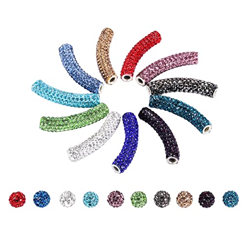 COGCHARGER 31 Stück Messingperlen im Nahen Osten gebogene Perlen Polymer Clay Strass runde Perlen Kristall Discokugel Perlen für Halsketten, Armbänder, Schmuckherstellung von COGCHARGER