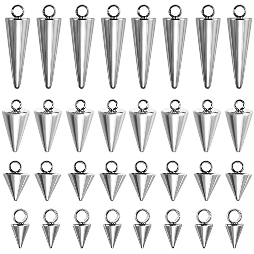 COGCHARGER 40 Stück Spike Charm Anhänger 304 Edelstahl Kegel Charm mit Biegeringe Silber für Schmuck Halskette Ohrringe Herstellung Basteln von COGCHARGER
