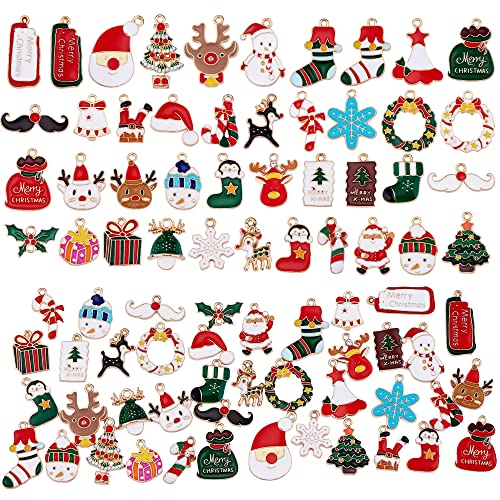 COGCHARGER 40 Stück Weihnachts-Charm-Anhänger Weihnachtsmannmütze Schneeflocke Anhänger Weihnachten Emaille Charms für Schmuck Ohrringe Geschenkherstellung Handwerk Urlaub Dekoration von COGCHARGER