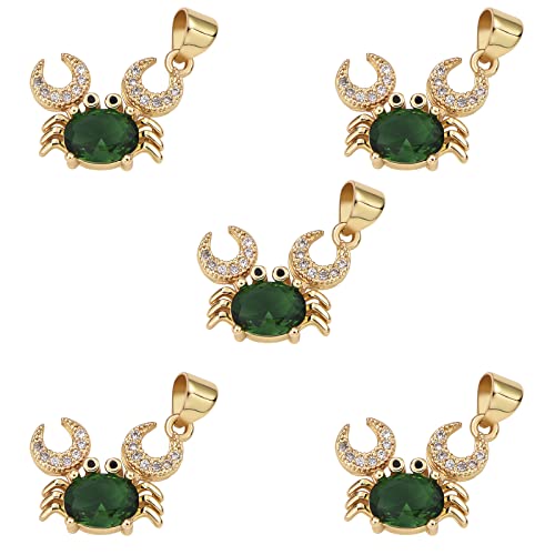 COGCHARGER 5 Stück Krabben-Zirkonia-Anhänger, grüne Krabbe, Charm-Anhänger für Schmuck, Halsketten, Armbänder, Ohrringe, Basteln, 5 Stück von COGCHARGER