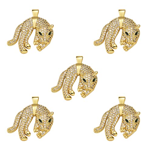 COGCHARGER 5 Stück Leoparden-Zirkonia-Anhänger, Messing, Tier-Charm, echte 18 Karat vergoldet, Anhänger für Schmuck, Halsketten, Armbänder, Ohrringe, Basteln von COGCHARGER