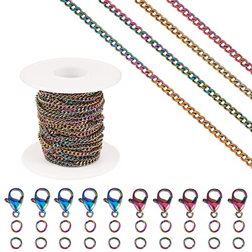 COGCHARGER 5 m Edelstahl-Kabelketten, Regenbogenfarben, Kette, Schmuck-Set, Herstellung von Halsketten, Armbändern, Ohrringen, Basteln COGCHARGER 5 m Edelstahl-Kabelketten, Regenbogenfarben, Kette, Schmuck-Set, Herstellung von Halsketten, Armbändern, Ohrringen, Basteln von COGCHARGER