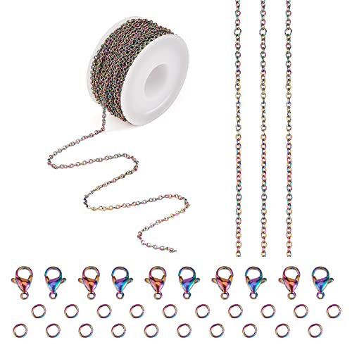 COGCHARGER 5 m Edelstahl-Kabelketten, Regenbogenfarben, Kette, Schmuck-Set, für Schmuck, Halsketten, Armbänder, Ohrringe, Handwerk von COGCHARGER