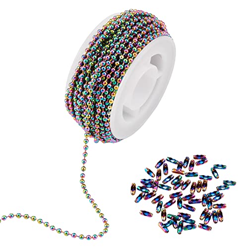 COGCHARGER 5 m Edelstahl-Kugelketten in Regenbogenfarben, 2,5 mm, mehrfarbig, gelötet, Perlenkette mit Kugelkettenverbindern, für Schmuck, Halsketten, Basteln von COGCHARGER