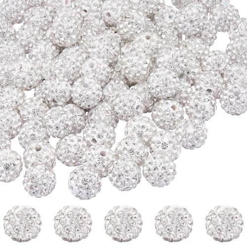 COGCHARGER 50 Stück 10mm Strass Perlen Zur Schmuckherstellung Funkelnde Diamant Tonperlen Discokugel Perlen Für Armbänder Halsketten Ohrringe Schmuckherstellung (Weiß) von COGCHARGER