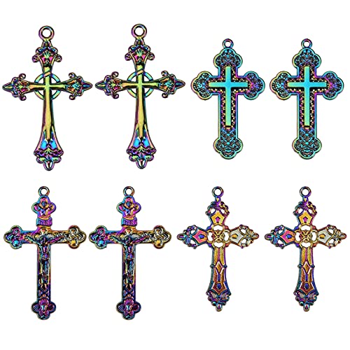 COGCHARGER 8 Stück Kreuz Anhänger Legierung Religiöse Charm Anhänger Regenbogen Kreuz Charm für DIY Ohrringe Halskette Schmuckherstellung von COGCHARGER