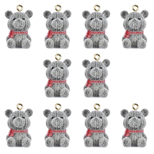 COGCHARGER Bären-Anhänger aus Kunstharz, beflockt, Bärenanhänger, grauer Bär, mit Metalllegierung, für DIY-Schmuck, Halsketten, Ohrringe, 10 Stück von COGCHARGER
