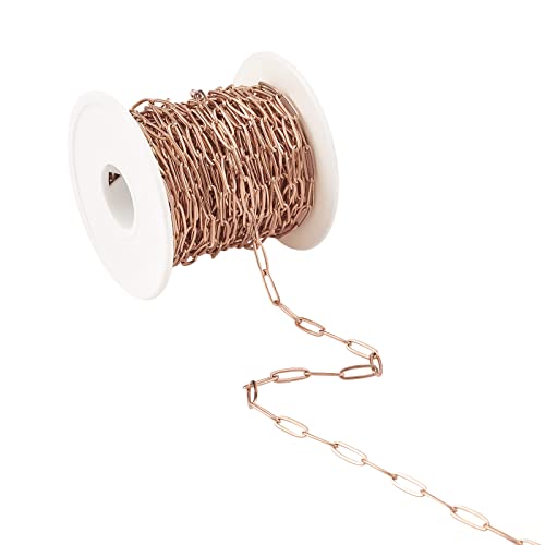 COGCHARGER Büroklammerkette, Edelstahl, 10 m, gelötet, Büroklammer, Gliederkette, Halskette, Roségold, für Schmuck, Halsketten, Armbänder, Basteln von COGCHARGER