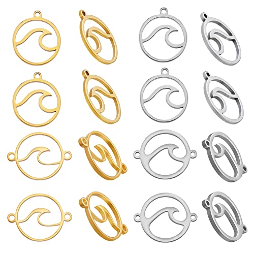 COGCHARGER Charm-Anhänger, flach, rund, mit Wellen, Edelstahl, für Schmuck, Halsketten, Ohrringe, Basteln, 16 Stück COGCHARGER Charm-Anhänger, flach, rund, mit Wellen, Edelstahl, für Schmuck, Halsketten, Ohrringe, Basteln, 16 Stück von COGCHARGER
