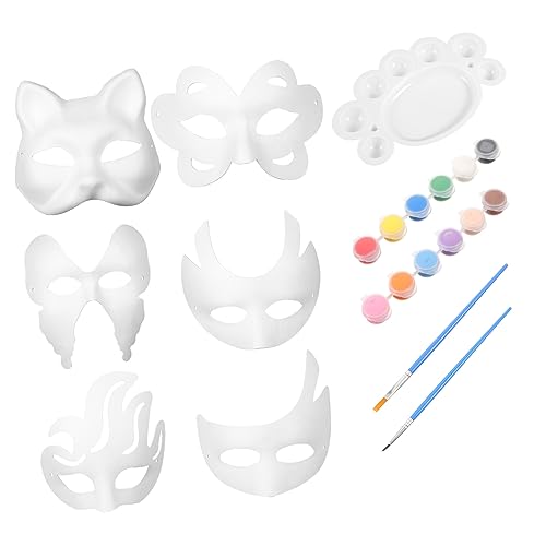 COHEALI 1 Satz Handgezeichnete Weiße Katzenmasken Partymaske Maskerade Unfertige Masken Weiße Maskerademasken Weiße Kabuki-masken Weiße Fuchsmasken Schüttgut Geschenk Papier von COHEALI