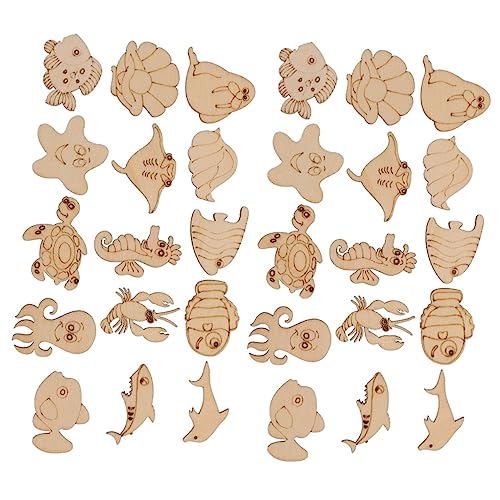 COHEALI 600 Stück Meereslebewesen Hackschnitzel Spielzeug Für Kinder Kinderspielzeug Ozean-Dekoration Bastelformen Aus Holz Holzausschnitte Vogelhäuschen Aus Holz Zum Bemalen, 3X2.5X0.2CM, hellgelb von COHEALI