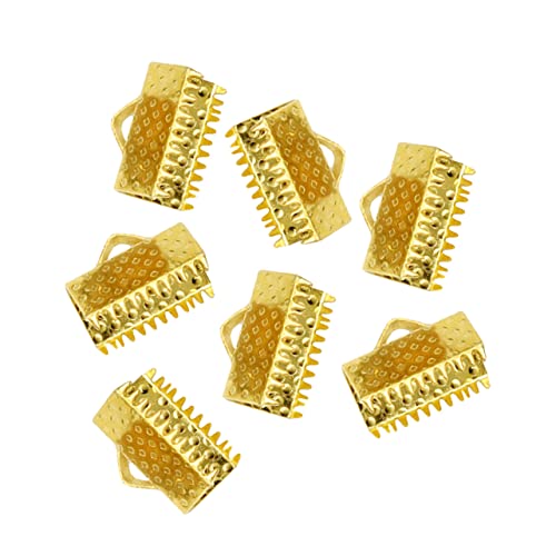 COHEALI Bandenden Klemmen Crimp Endklemmen Gold 100 Stück 1,6cm Metall Strukturiert für Schmuckherstellung Armbänder Halsketten Selbstgemacht Zubehör Lesezeichen Lederband Reißverschlussclips von COHEALI