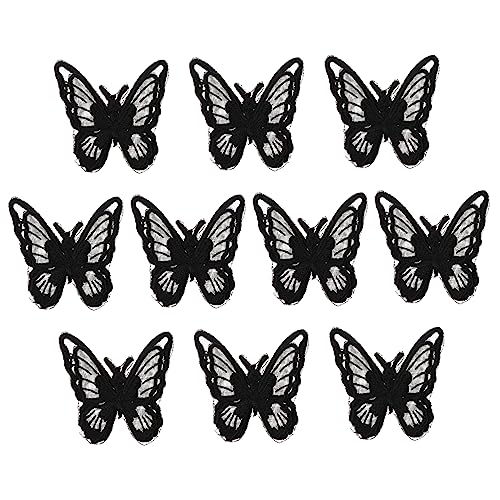 COHEALI Verschönerung 10 Stück Doppelschichtige Schmetterlings-Stoffflicken Schwarze Aufkleber Schwarzes Dekor Bling-Dekor Nähen Schmetterling Aufnäher Aufnäher Abzeichen Stoff Schwarze von COHEALI