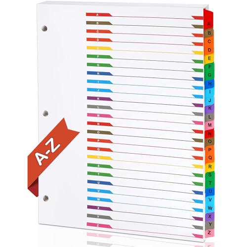 COIDEA Alphabet-Trennblätter für 3-Ringbuch, A-Z-Trennblätter für 3-Ringordner, mehrfarbige A-Z-Binder-Trennblätter mit anpassbarer Inhaltsverzeichnisseite, ABC-Alphabet-Tabs für Schule, Büro von COIDEA