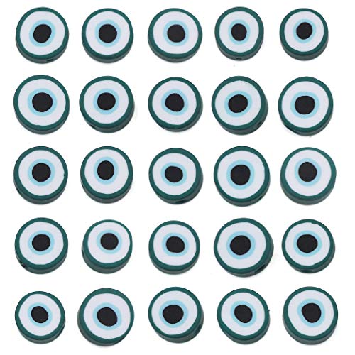 COIRIS 200 Stück Evil Eye Vinyl Perlen 9-10 mm Grün Flach Rund Handmade Polymer Clay Spacer Disc Perlen für Chocker Halskette Armband Ohrringe Schmuckherstellung (RT-E-Green) von Coiris
