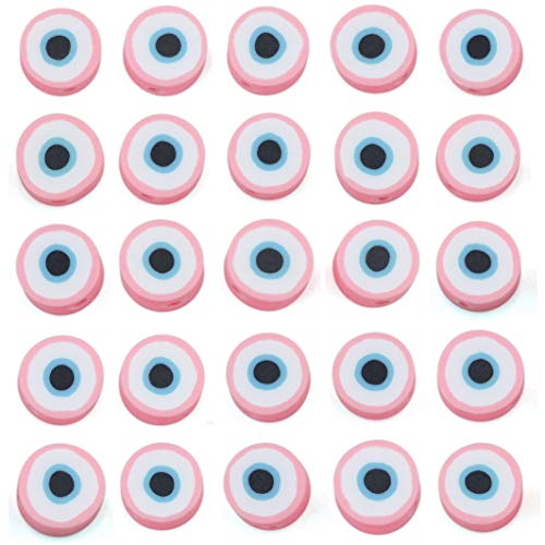COIRIS 200 Stück Evil Eye Vinyl-Perlen 9-10 mm Pink flach rund handgefertigt Polymerton Abstandshalter Scheibe Perlen für Chocker Halskette Armband Ohrringe Schmuckherstellung (RT-E-Pink) von Coiris