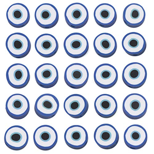 COIRIS 200 Stück Evil Eye Vinyl-Perlen 9-10 mm blau flach rund handgefertigt Polymerton Abstandshalter Scheibe Perlen für Chocker Halskette Armband Ohrringe Schmuckherstellung (RT-E-Blue) von Coiris