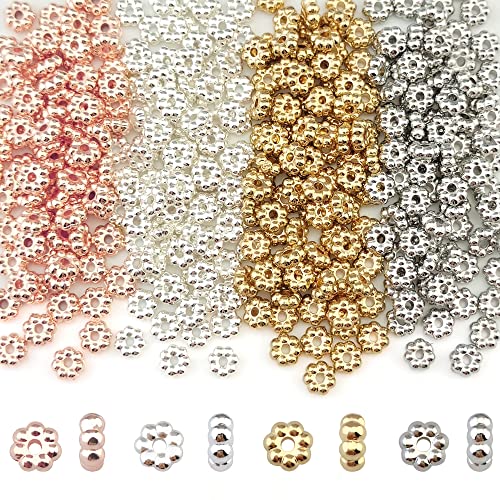 COIRIS 720 Stück 4 Farben Gänseblümchen Zwischenperlen 6 mm Gold Silber rhodiniert Metall Blume Lose Perlen für Armband Halskette Ohrring Schmuckherstellung Zubehör(RT-CCB4) von Coiris