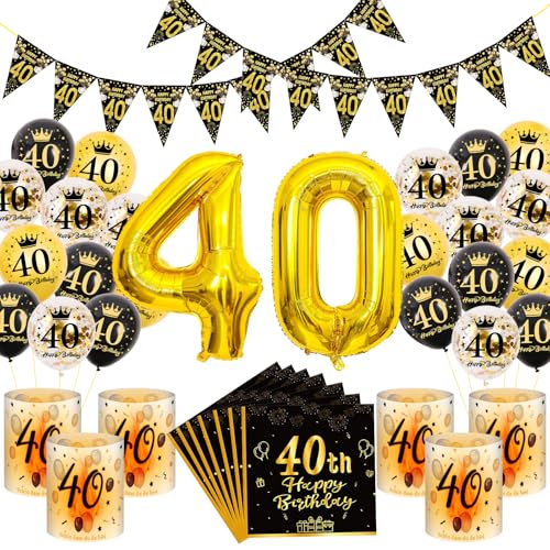 40 Geburtstag Deko, Schwarz Gold 40 Geburtstag Deko,Luftballons Dekos 40 mit Geburtstags Wimpel,Windlicht Servietten,Geburtstags Hintergrund für Männer Frauen Party Dekos 40 Geburtstag Deko, Schwarz Gold 40 Geburtstag Deko,Luftballons Dekos 40 mit Geburtstags Wimpel,Windlicht Servietten,Geburtstags Hintergrund für Männer Frauen Party Dekos von COLANANA