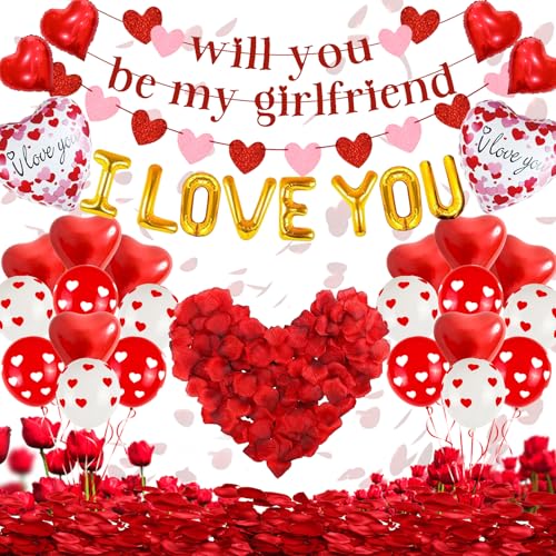 Ballondekoration "Will You Be My Girlfriend", COLANANA Valentinstag Ballon-Dekorationen, Herzballons mit 1000 Rosenblättern, Liebesherz, Folienballon-Dekoration für Geständnis Ballondekoration "Will You Be My Girlfriend", COLANANA Valentinstag Ballon-Dekorationen, Herzballons mit 1000 Rosenblättern, Liebesherz, Folienballon-Dekoration für Geständnis von COLANANA