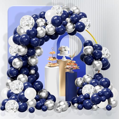 COLANANA Ballonbogen-Set, 100-teiliges Ballon-Girlanden-Set, marineblau, silberfarben, Geburtstagsdekorationen für Erwachsene, Kinder, Geburtstag, Babyparty, Hochzeit, Jahrestag, Karnevalsparty COLANANA Ballonbogen-Set, 100-teiliges Ballon-Girlanden-Set, marineblau, silberfarben, Geburtstagsdekorationen für Erwachsene, Kinder, Geburtstag, Babyparty, Hochzeit, Jahrestag, Karnevalsparty von COLANANA