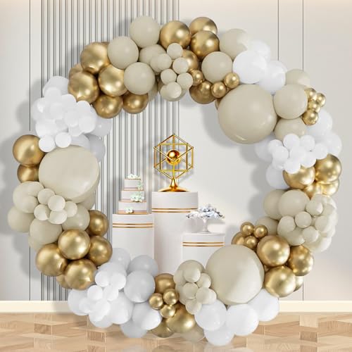 COLANANA Ballonbogen-Set, 145-teiliges Ballon-Girlanden-Set, Sand, Weißgold, Geburtstagsdekorationen für Erwachsene, Kinder, Geburtstag, Babyparty, Hochzeit, Jahrestag, Karnevalsparty COLANANA Ballonbogen-Set, 145-teiliges Ballon-Girlanden-Set, Sand, Weißgold, Geburtstagsdekorationen für Erwachsene, Kinder, Geburtstag, Babyparty, Hochzeit, Jahrestag, Karnevalsparty von COLANANA