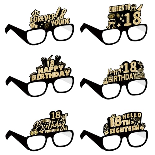 COLANANA Geburtstag Party Brille Dekoration, 6 Stück 18th Geburtstag Party Dekorationen, Lustige Papier 18th Geburtstags Brille Deko, Geburtstags Photo Booth Requisiten Zubehör für Frauen Männer von COLANANA