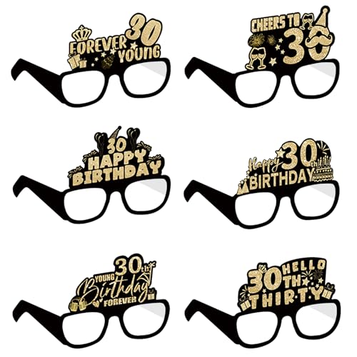 COLANANA Geburtstag Party Brille Dekoration, 6 Stück 30th Geburtstag Party Dekorationen, Lustige Papier 30th Geburtstags Brille Deko, Geburtstags Photo Booth Requisiten Zubehör für Frauen Männer von COLANANA