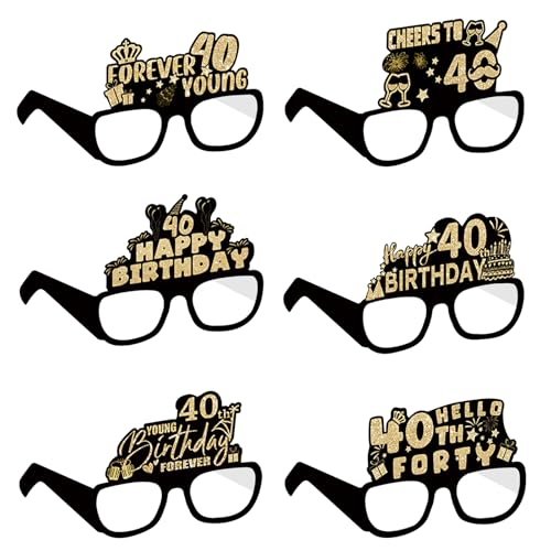 COLANANA Geburtstag Party Brille Dekoration, 6 Stück 40th Geburtstag Party Dekorationen, Lustige Papier 40th Geburtstags Brille Deko, Geburtstags Photo Booth Requisiten Zubehör für Frauen Männer von COLANANA