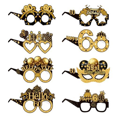 COLANANA Geburtstag Party Brille Dekoration,8 Stück 60th Geburtstag Party Dekorationen, Lustige Papier 60th Geburtstag Brille Deko, Geburtstag Photo Booth Requisiten Zubehör für Frauen Männer von COLANANA