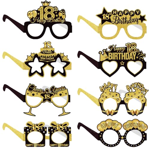 COLANANA Geburtstag Party Brille Dekoration,8 Stück Lustige Papier 18th Geburtstag Brille Deko,18th Geburtstag Party Dekorationen,Geburtstag Photo Booth Requisiten Zubehör für Frauen Männer von COLANANA